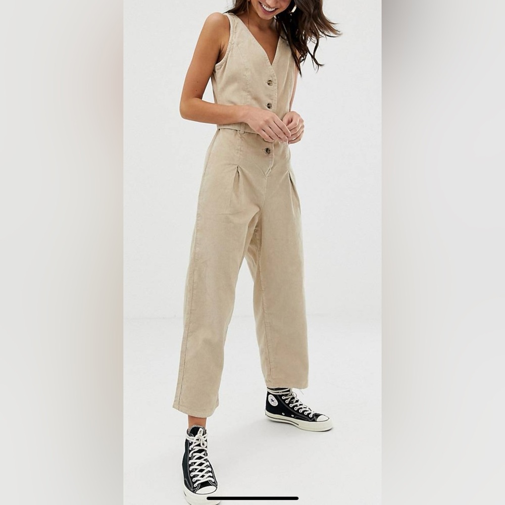 Corduroy button through jumpsuit